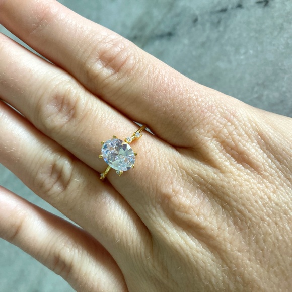 Sterling Silver Simulated Diamond Stamped Gold Ring - Picture 4 of 7